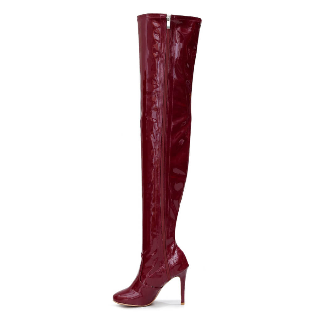 Devilla Size Inclusive - Burgundy Vegan Patent - Street Sole - Thigh Variant Two