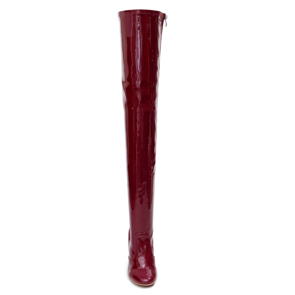 Devilla Size Inclusive - Burgundy Vegan Patent - Street Sole - Thigh Variant Two