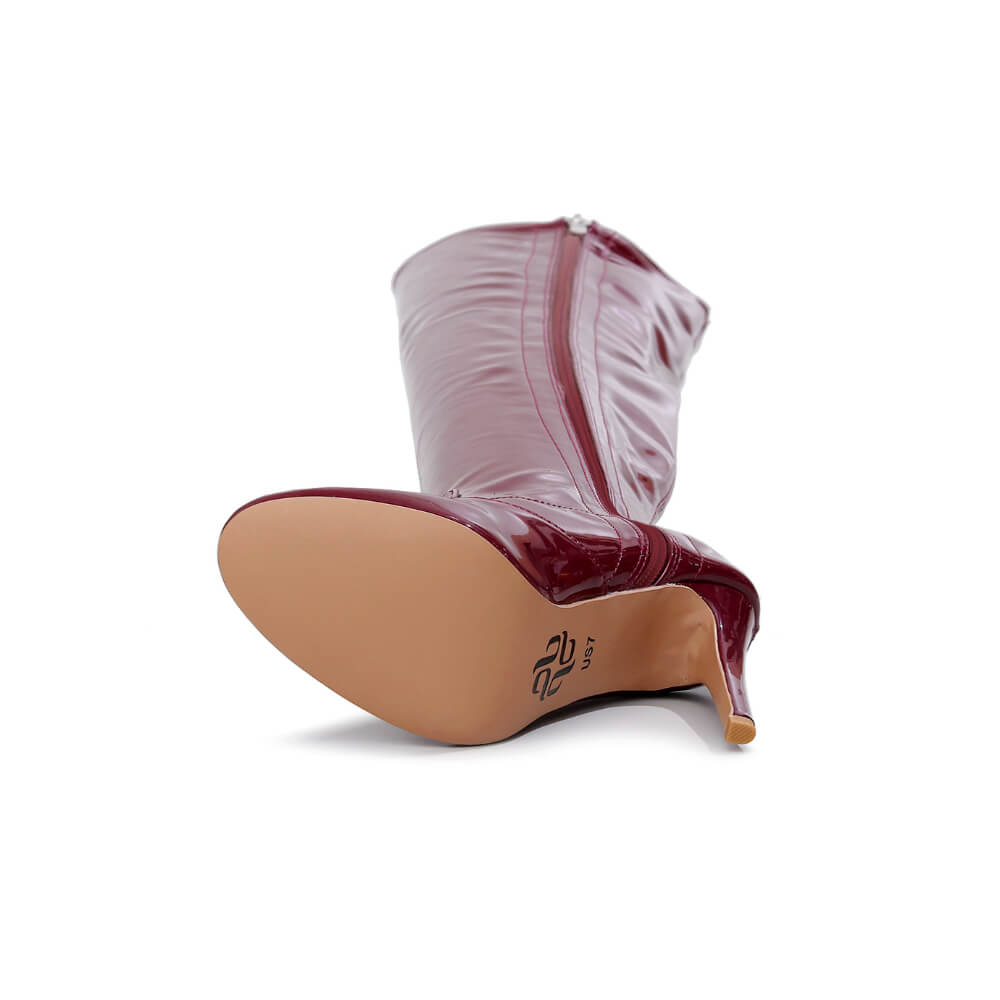 Devilla Size Inclusive - Burgundy Vegan Patent - Street Sole - Thigh Variant Two