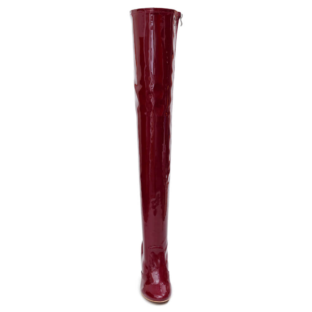 Devilla Size Inclusive - Burgundy Vegan Patent - Street Sole - Thigh Variant Three