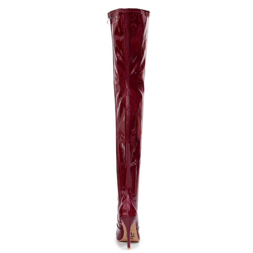Devilla Size Inclusive - Burgundy Vegan Patent - Street Sole - Thigh Variant Three
