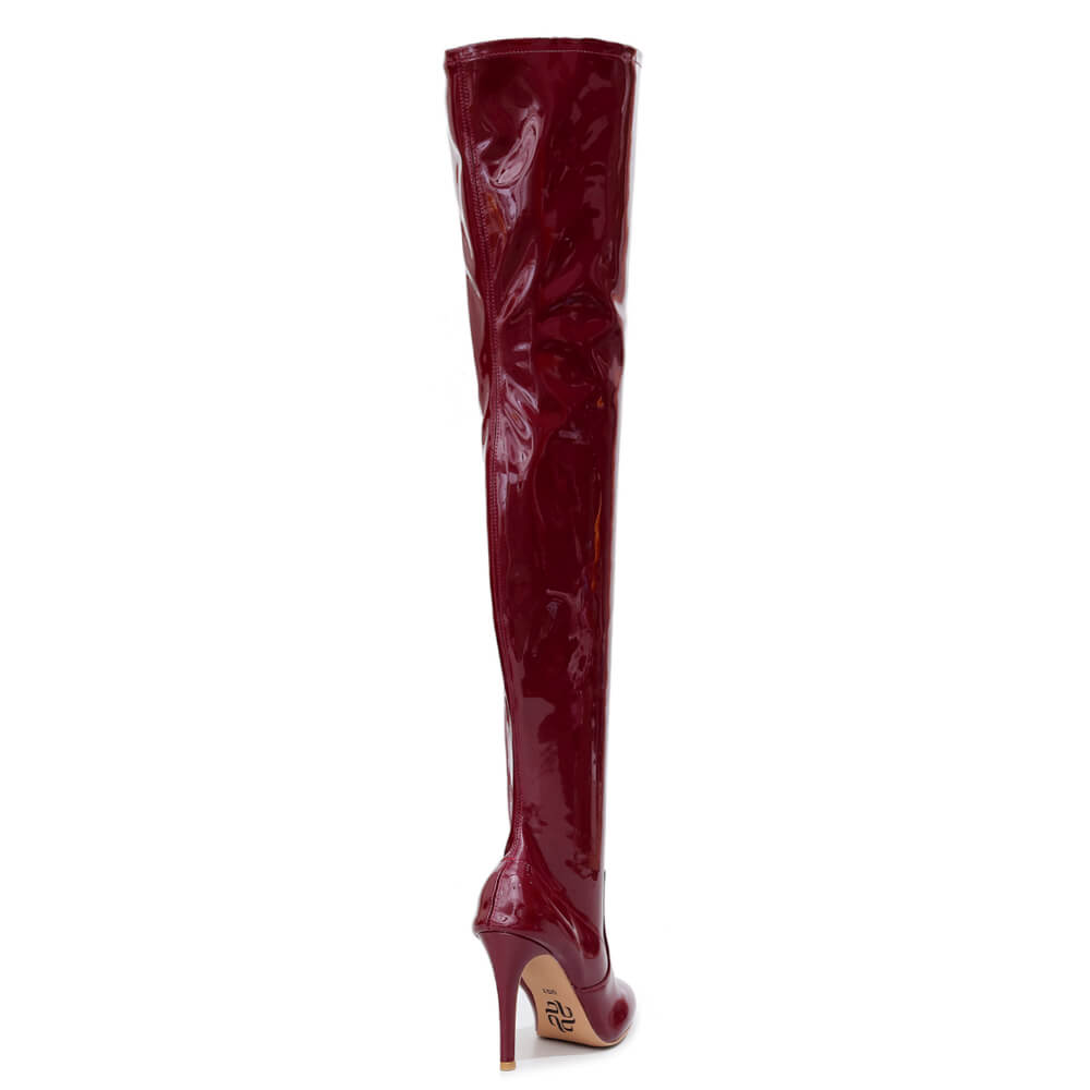 Devilla Size Inclusive - Burgundy Vegan Patent - Street Sole - Thigh Variant Three