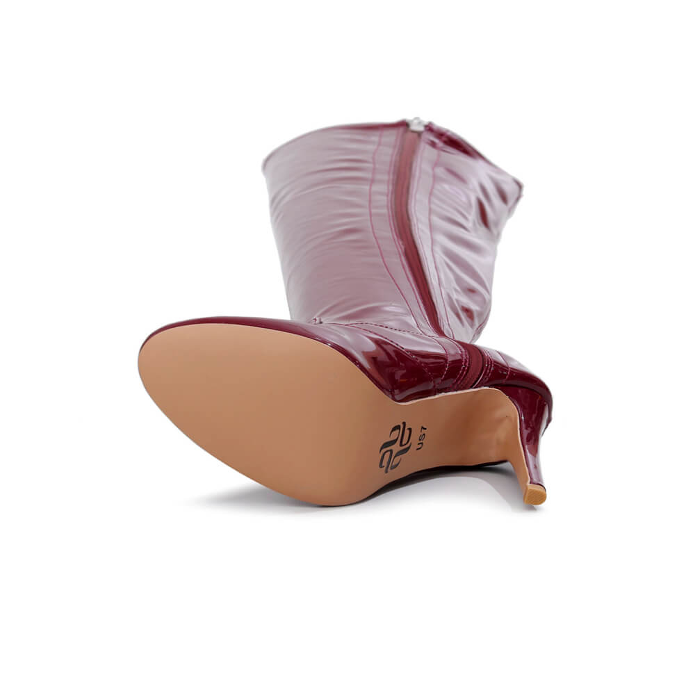 Devilla Size Inclusive - Burgundy Vegan Patent - Street Sole - Thigh Variant Three