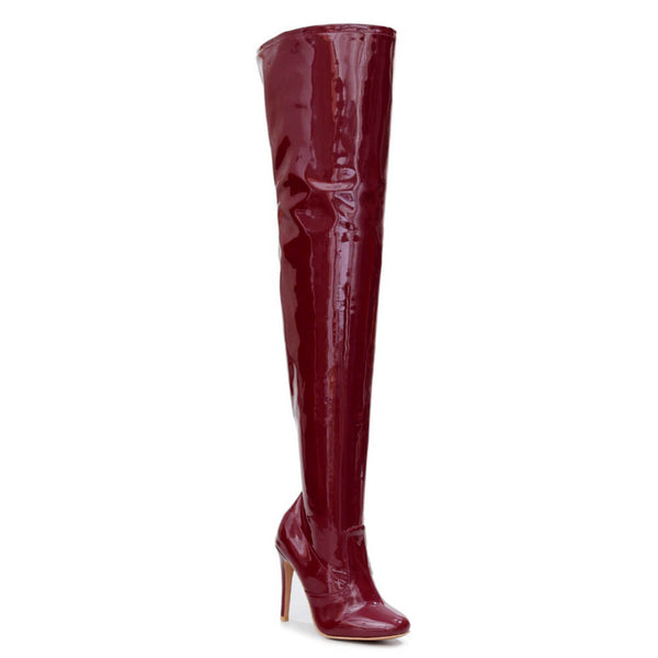 Devilla Size Inclusive - Burgundy Vegan Patent - Street Sole - Thigh Variant Four