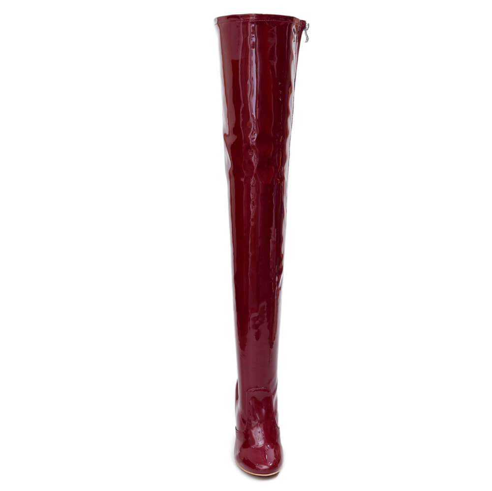 Devilla Size Inclusive - Burgundy Vegan Patent - Street Sole - Thigh Variant Four