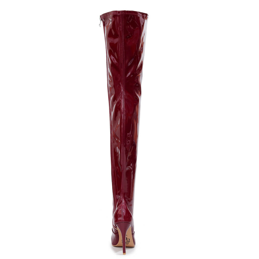 Devilla Size Inclusive - Burgundy Vegan Patent - Street Sole - Thigh Variant Four