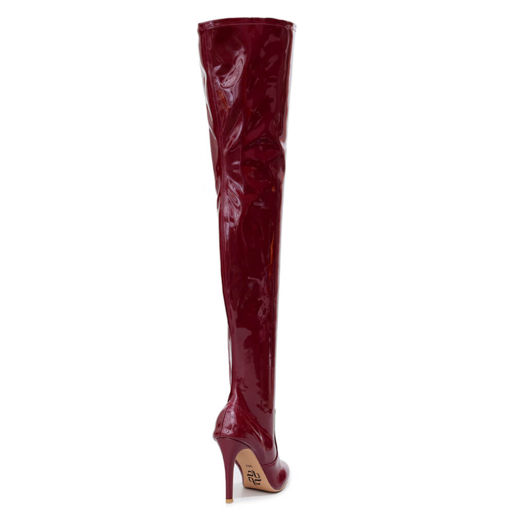 Devilla Size Inclusive - Burgundy Vegan Patent - Street Sole - Thigh Variant Four