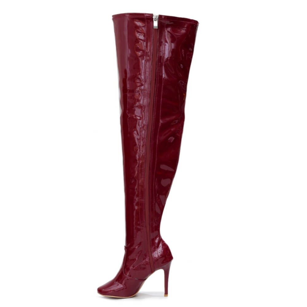 Devilla Size Inclusive - Burgundy Vegan Patent - Street Sole - Thigh Variant Five