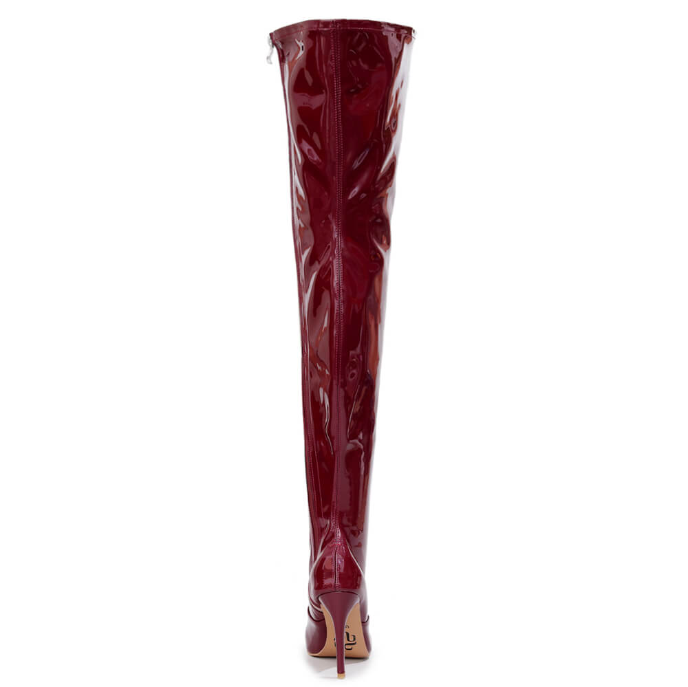 Devilla Size Inclusive - Burgundy Vegan Patent - Street Sole - Thigh Variant Five