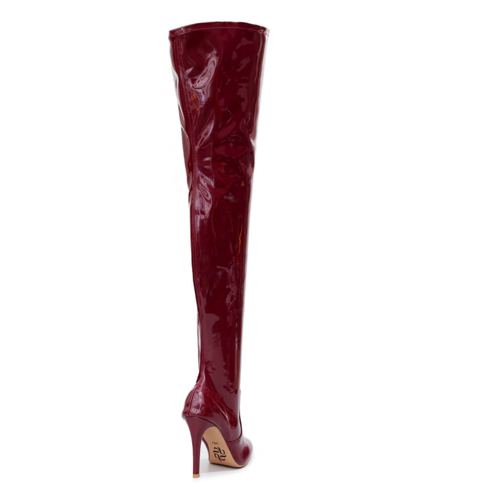 Devilla Size Inclusive - Burgundy Vegan Patent - Street Sole - Thigh Variant Five