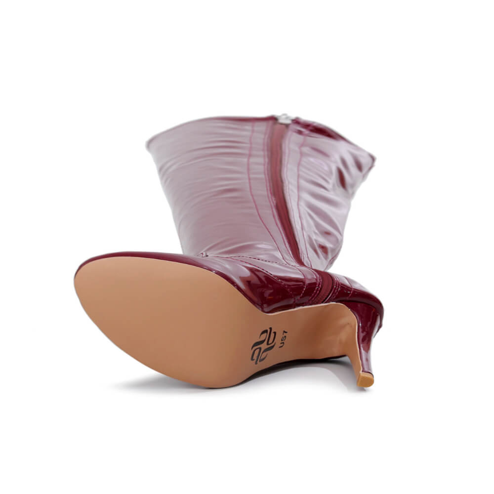 Devilla Size Inclusive - Burgundy Vegan Patent - Street Sole - Thigh Variant Five