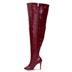Devilla Size Inclusive - Burgundy Vegan Patent - Street Sole - Thigh Variant Six
