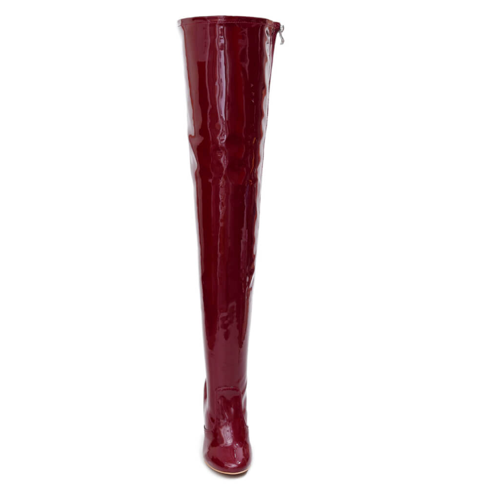 Devilla Size Inclusive - Burgundy Vegan Patent - Street Sole - Thigh Variant Six