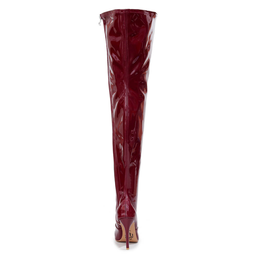 Devilla Size Inclusive - Burgundy Vegan Patent - Street Sole - Thigh Variant Six