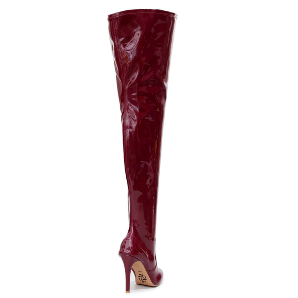Devilla Size Inclusive - Burgundy Vegan Patent - Street Sole - Thigh Variant Six