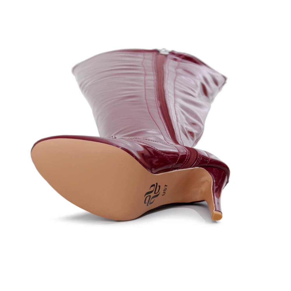 Devilla Size Inclusive - Burgundy Vegan Patent - Street Sole - Thigh Variant Six