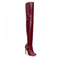 Devilla Size Inclusive - Burgundy Vegan Patent - Street Sole - Thigh Variant One
