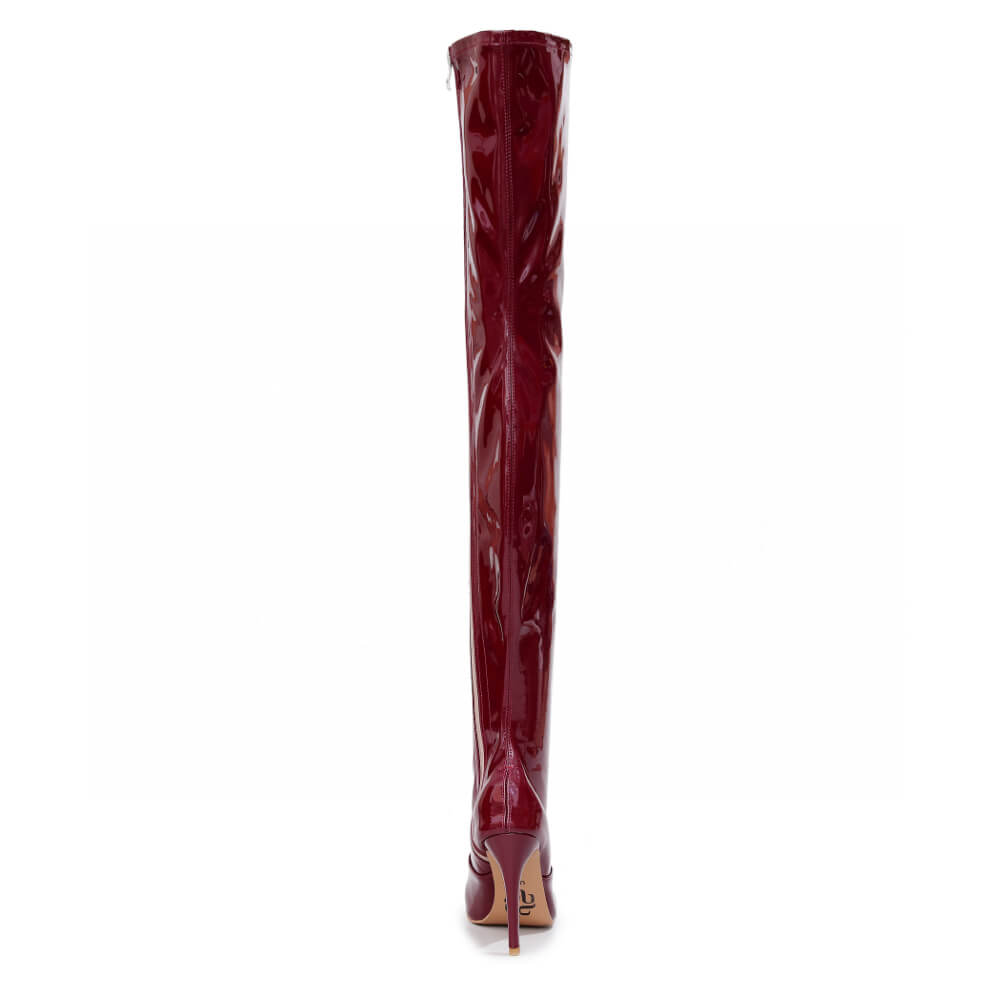 Devilla Size Inclusive - Burgundy Vegan Patent - Street Sole - Thigh Variant One