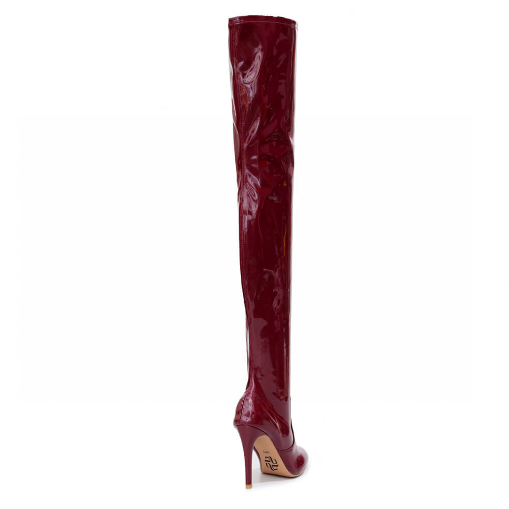 Devilla Size Inclusive - Burgundy Vegan Patent - Street Sole - Thigh Variant One