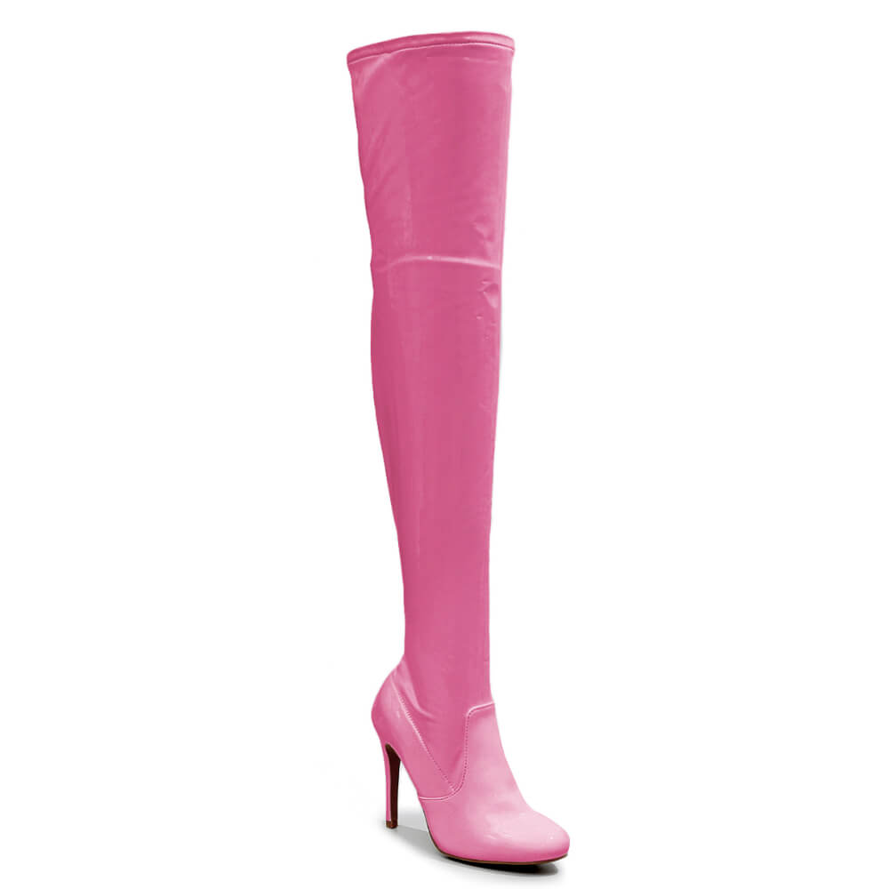 Devilla Size Inclusive - Pink Vegan Patent - Street Sole - Thigh Variant One