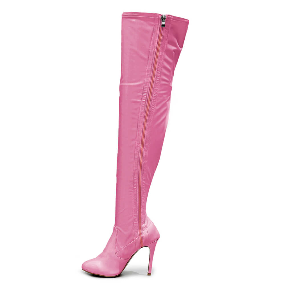 Devilla Size Inclusive - Pink Vegan Patent - Street Sole - Thigh Variant One