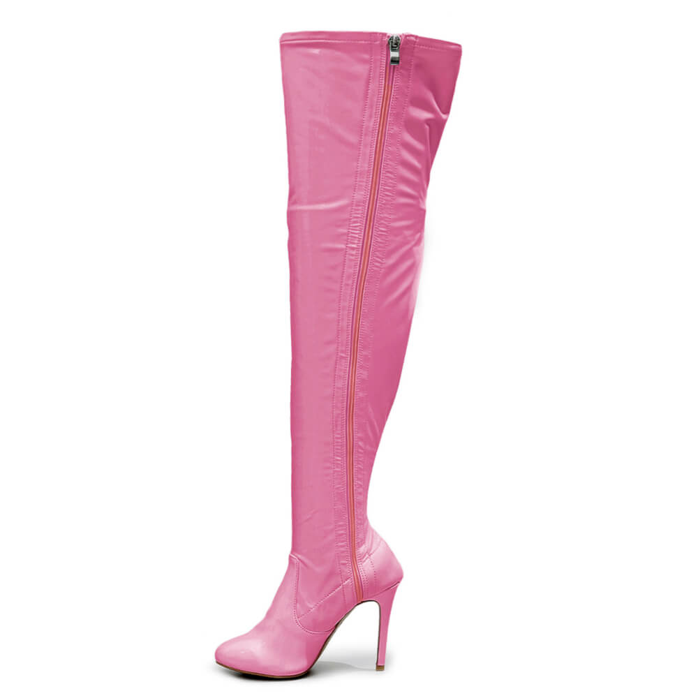 Devilla Size Inclusive - Pink Vegan Patent - Street Sole - Thigh Variant Two