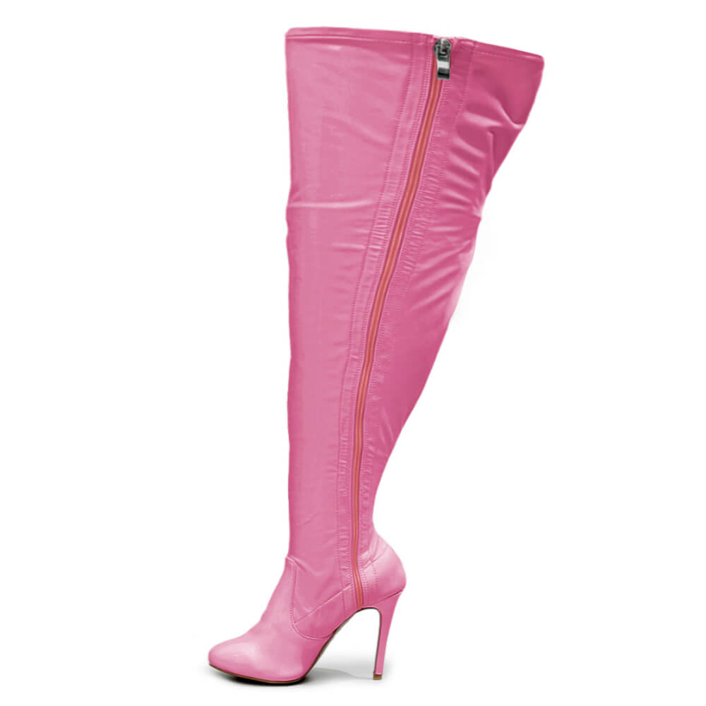 Devilla Size Inclusive - Pink Vegan Patent - Street Sole - Thigh Variant Five
