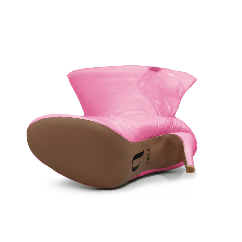 Devilla Size Inclusive - Pink Vegan Patent - Street Sole - Thigh Variant Six