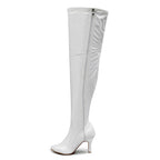 Devilla Size Inclusive - White Vegan Patent - Street Sole - Thigh Variant Two