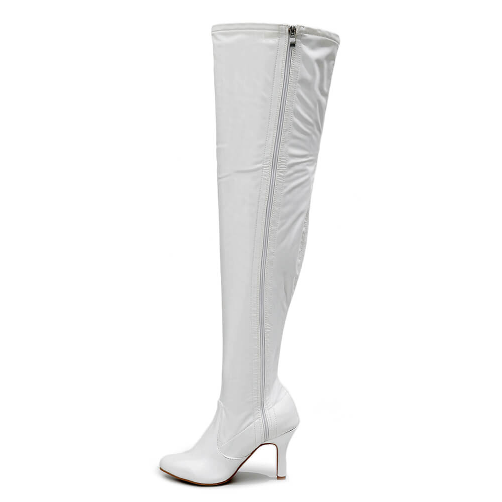 Devilla Size Inclusive - White Vegan Patent - Street Sole - Thigh Variant Two