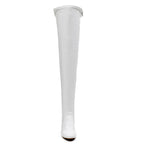 Devilla Size Inclusive - White Vegan Patent - Street Sole - Thigh Variant Two