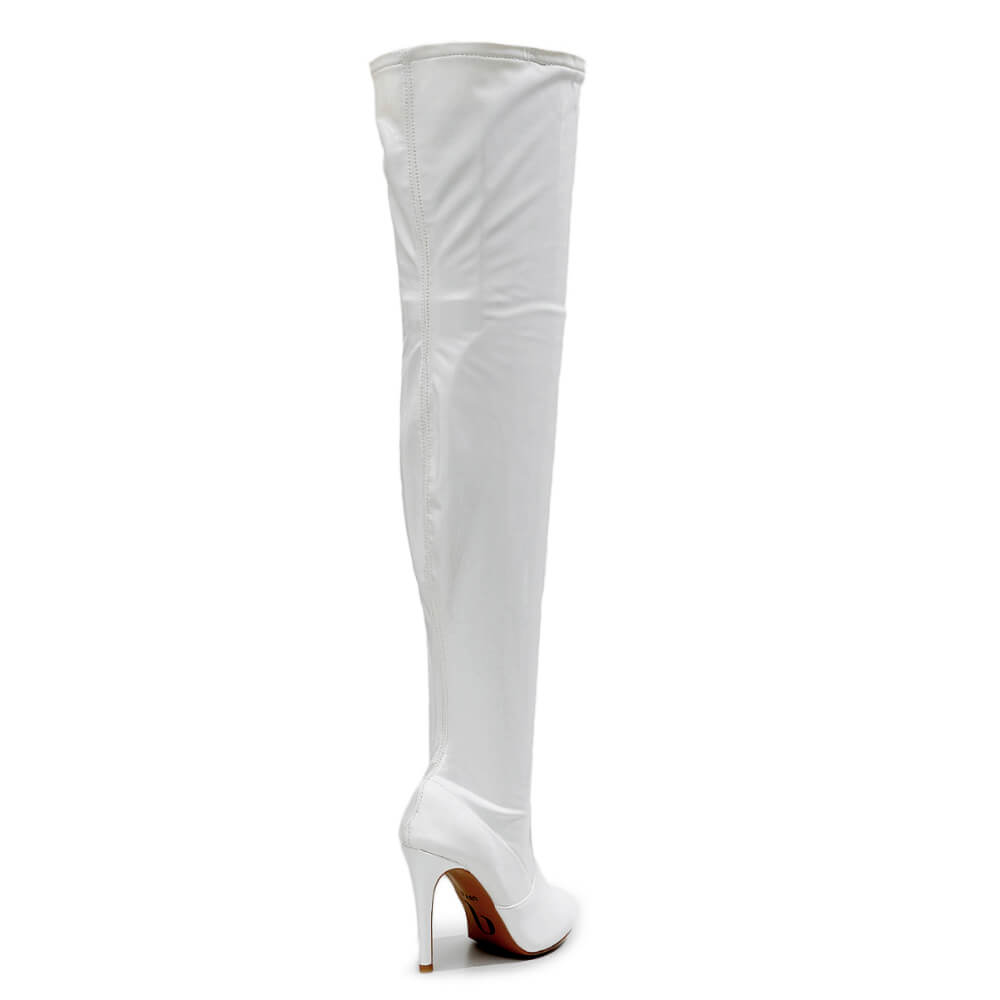 Devilla Size Inclusive - White Vegan Patent - Street Sole - Thigh Variant Two