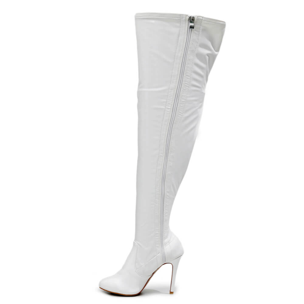 Devilla Size Inclusive - White Vegan Patent - Street Sole - Thigh Variant Three