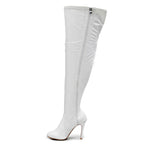 Devilla Size Inclusive - White Vegan Patent - Street Sole - Thigh Variant Three