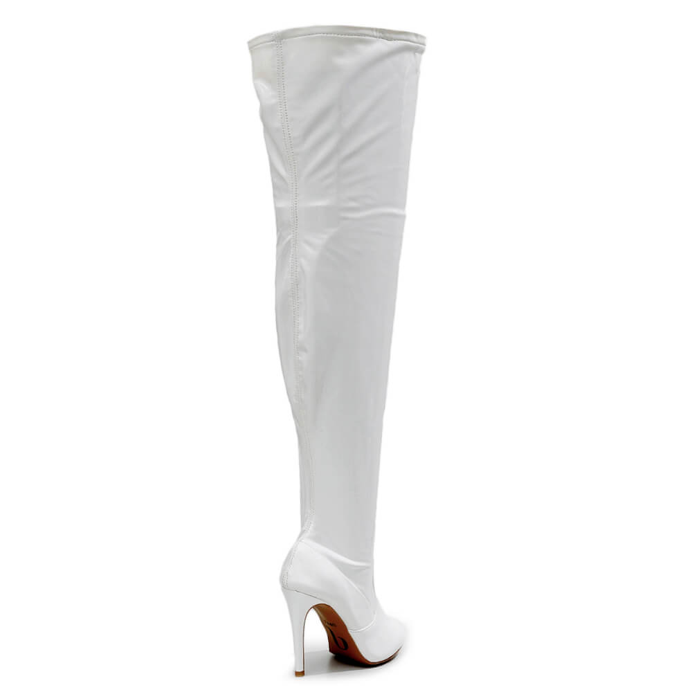 Devilla Size Inclusive - White Vegan Patent - Street Sole - Thigh Variant Three