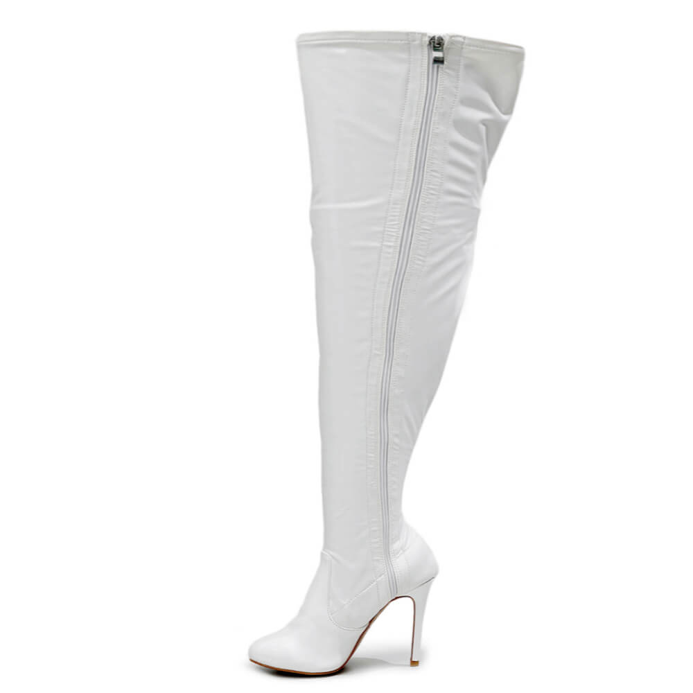 Devilla Size Inclusive - White Vegan Patent - Street Sole - Thigh Variant Four