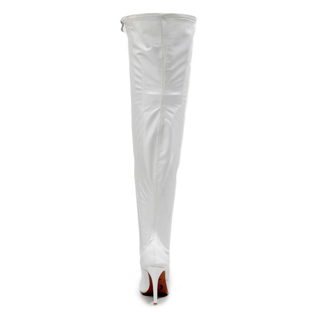 Devilla Size Inclusive - White Vegan Patent - Street Sole - Thigh Variant Four