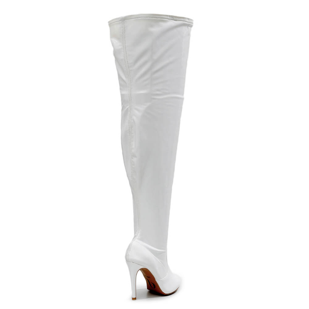 Devilla Size Inclusive - White Vegan Patent - Street Sole - Thigh Variant Four