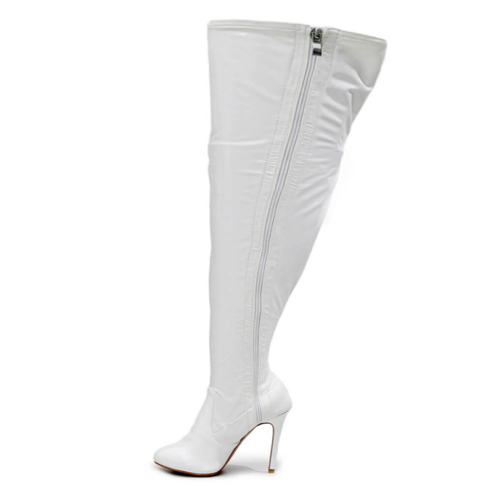 Devilla Size Inclusive - White Vegan Patent - Street Sole - Thigh Variant Five