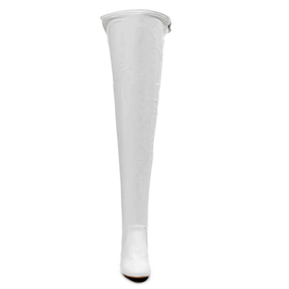 Devilla Size Inclusive - White Vegan Patent - Street Sole - Thigh Variant Five