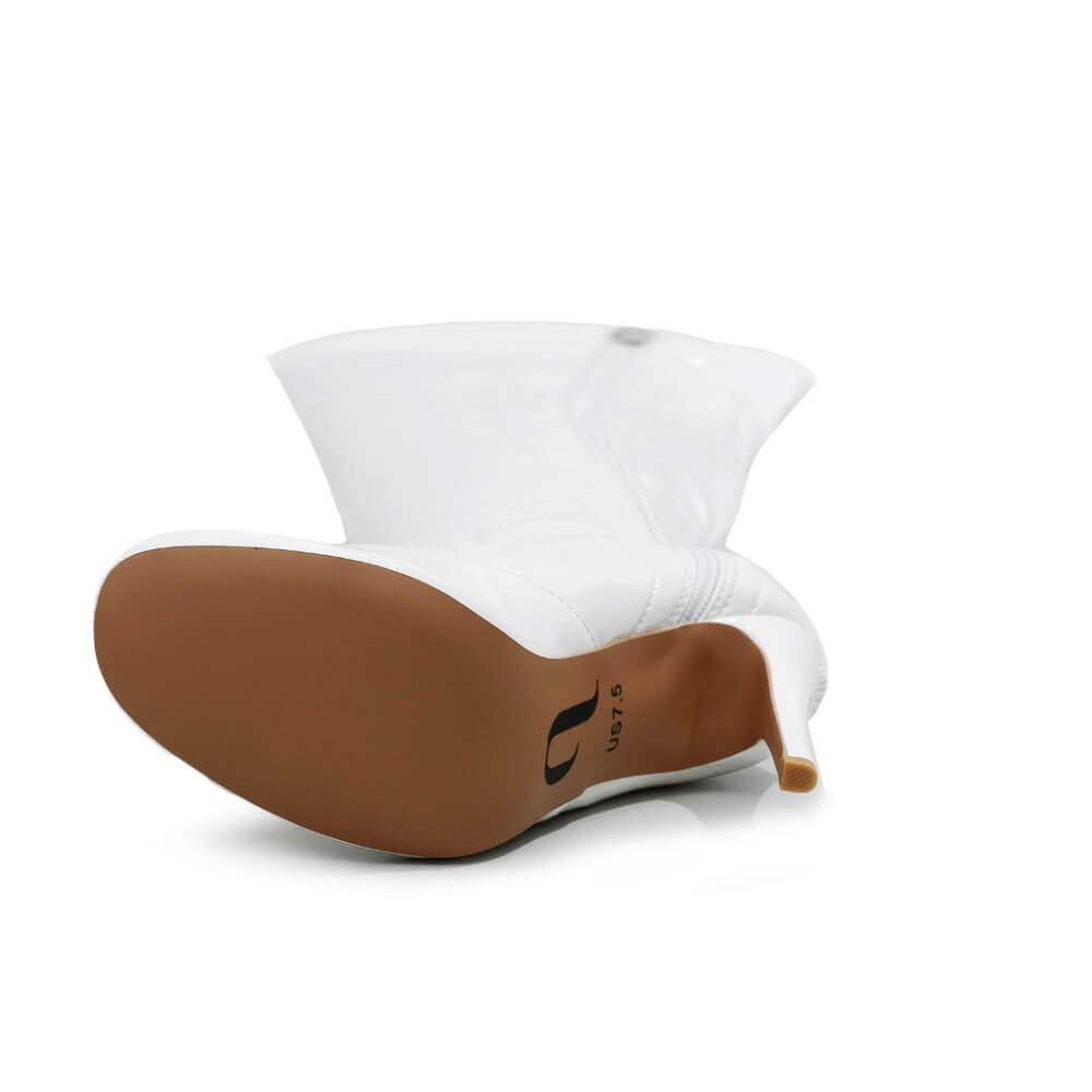 Devilla Size Inclusive - White Vegan Patent - Street Sole - Thigh Variant Five