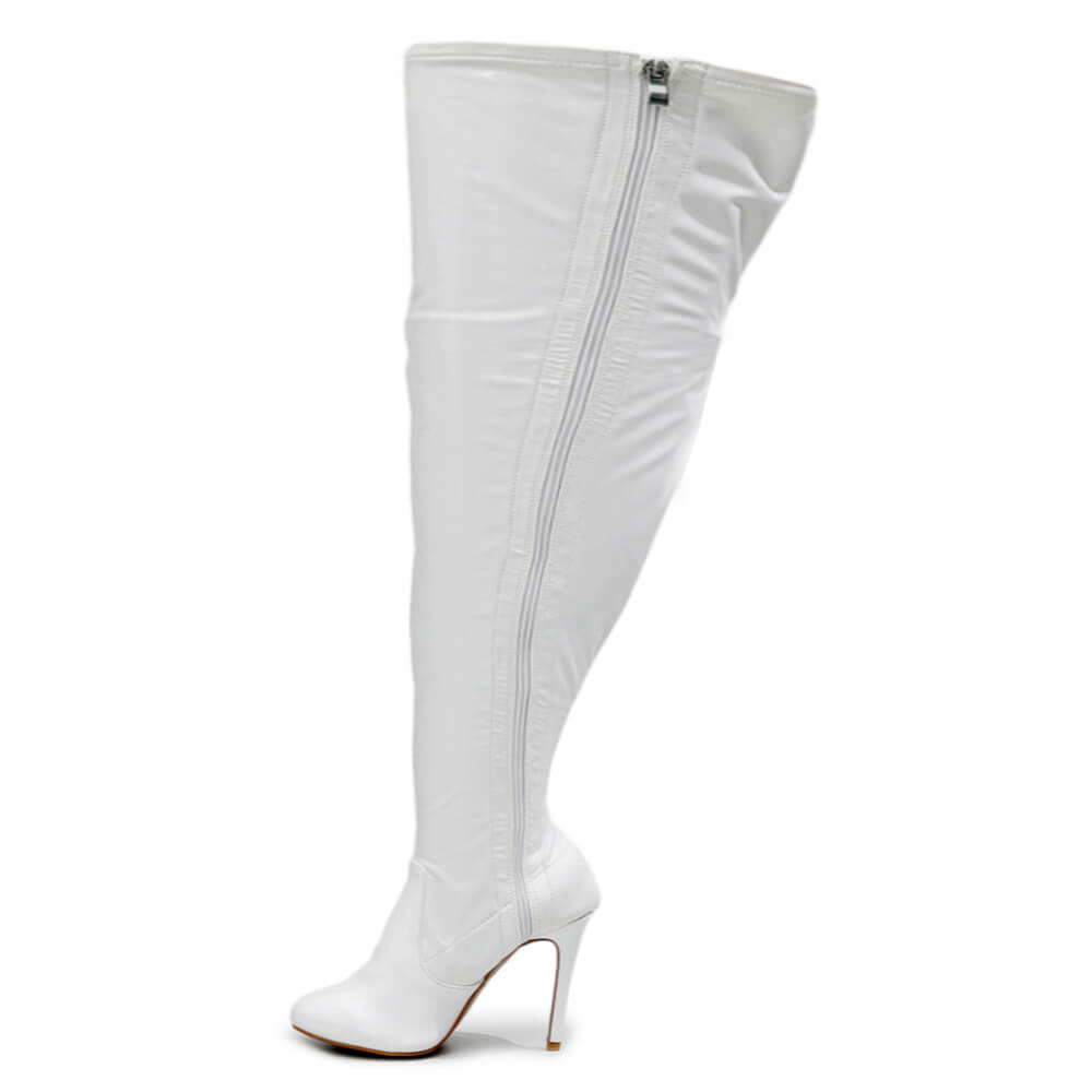 Devilla Size Inclusive - White Vegan Patent - Street Sole - Thigh Variant Six
