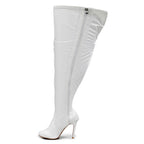 Devilla Size Inclusive - White Vegan Patent - Street Sole - Thigh Variant Six
