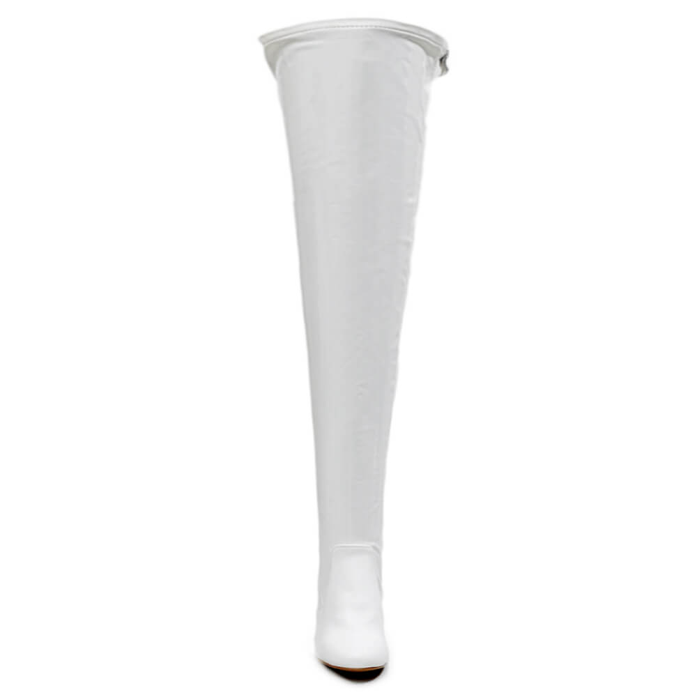 Devilla Size Inclusive - White Vegan Patent - Street Sole - Thigh Variant Six
