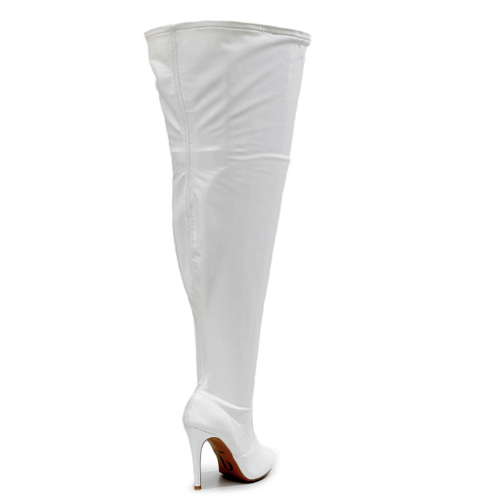 Devilla Size Inclusive - White Vegan Patent - Street Sole - Thigh Variant Six