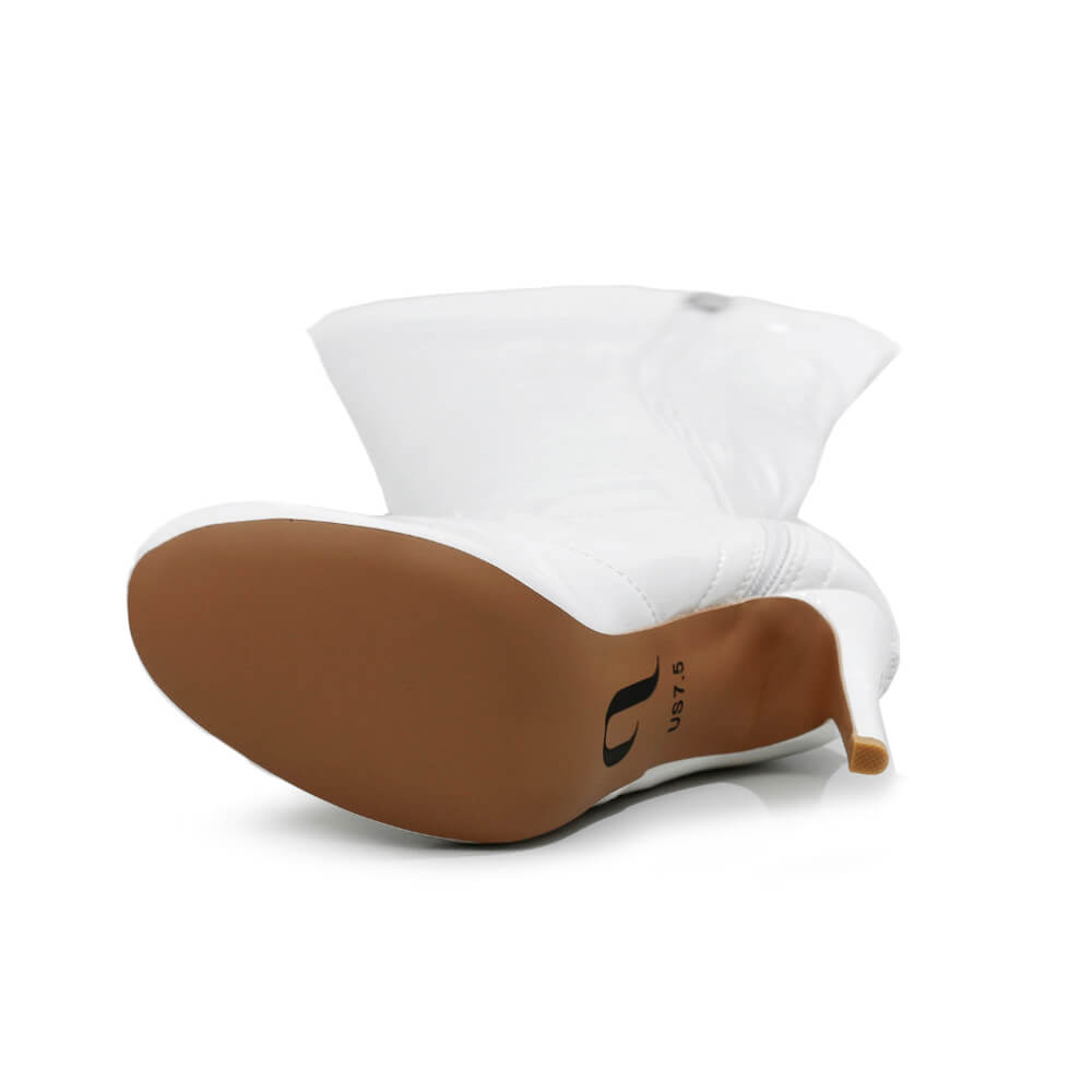 Devilla Size Inclusive - White Vegan Patent - Street Sole - Thigh Variant Six