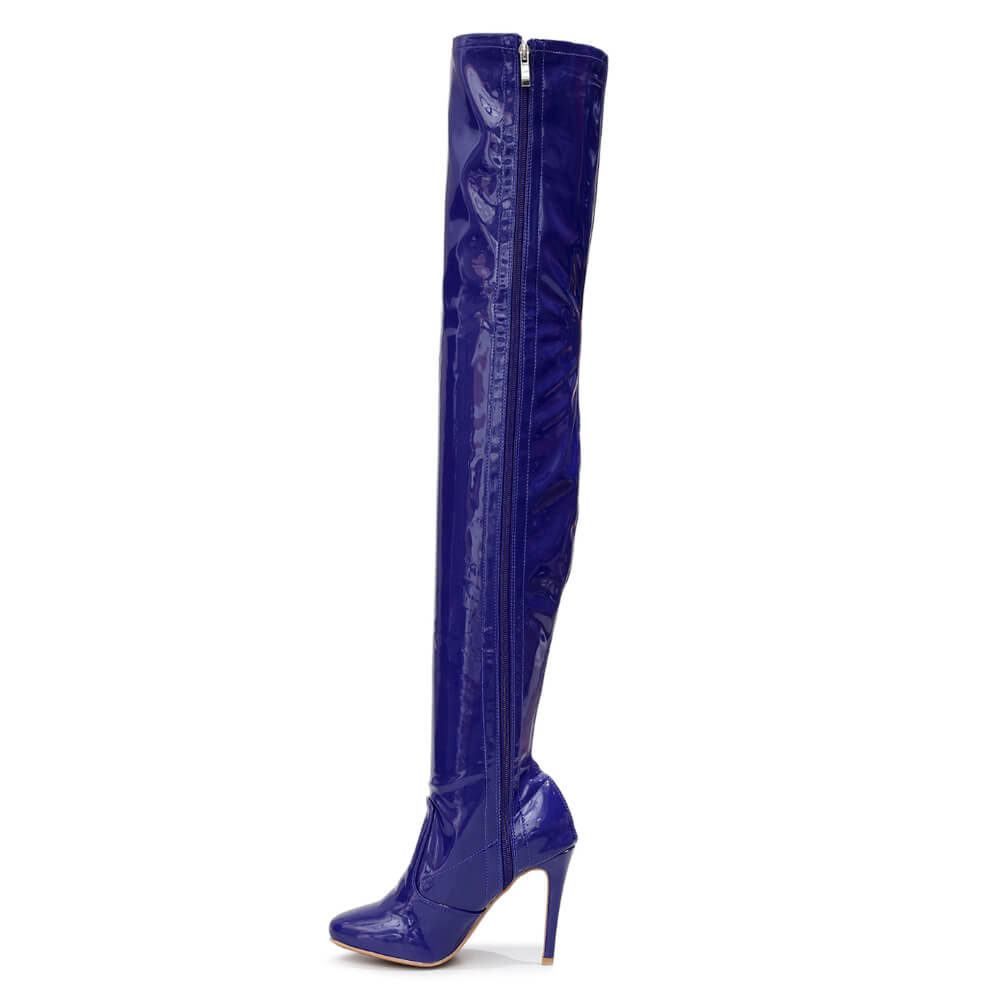 Devilla Size Inclusive - Blue Vegan Patent - Street Sole - Thigh Variant Zero