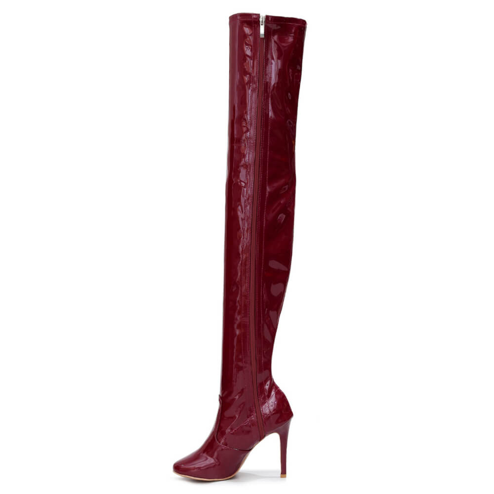 Devilla Size Inclusive - Burgundy Vegan Patent - Street Sole - Thigh Variant Zero