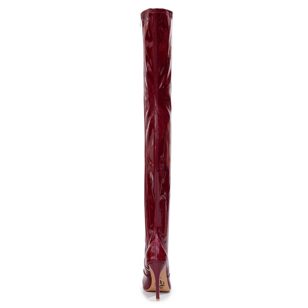 Devilla Size Inclusive - Burgundy Vegan Patent - Street Sole - Thigh Variant Zero
