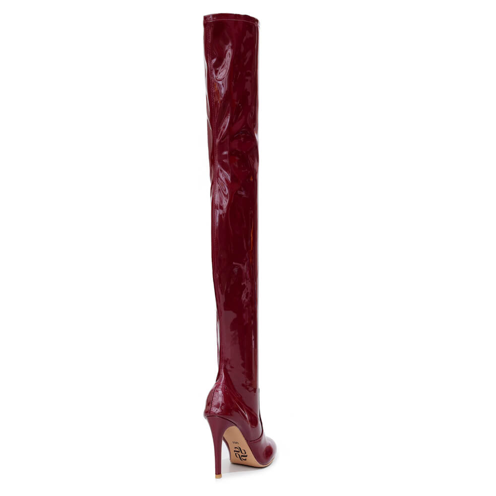 Devilla Size Inclusive - Burgundy Vegan Patent - Street Sole - Thigh Variant Zero